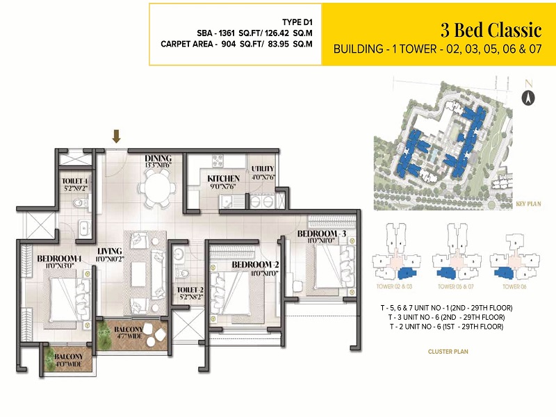 Tata Carnatica 3 BHK Apartment Floor Plan