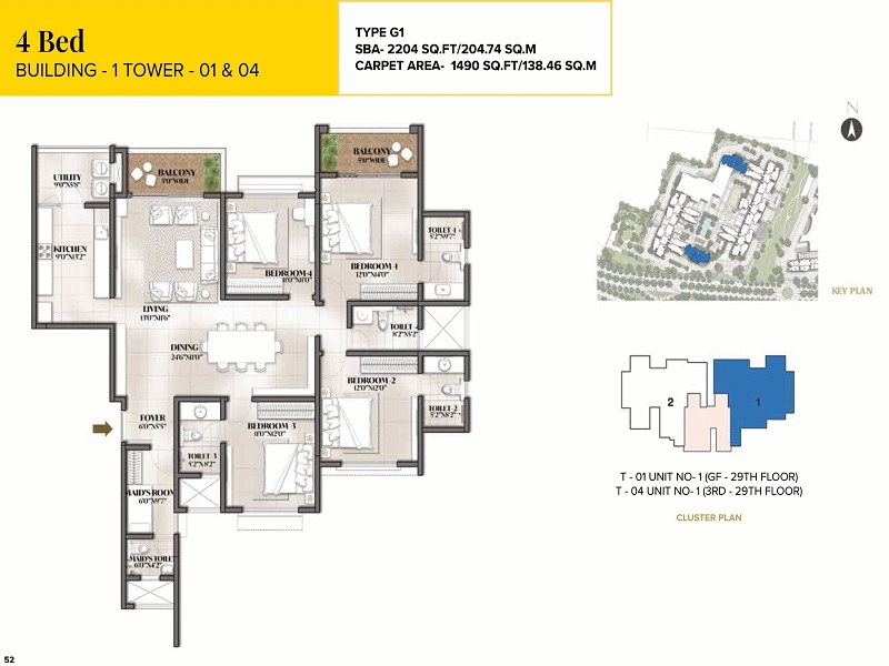 Tata Carnatica 4 BHK Apartment Floor Plan